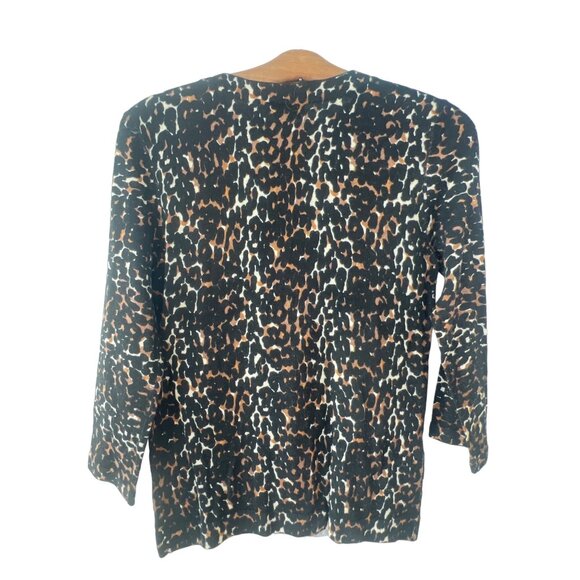 Talbots Sweater Size XS Leopard Print Pure Merino Wool Black Brown Long Sleeve - Picture 2 of 7